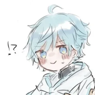 🤨 !?  anime, cute, chibi, digital art, sketch, light blue hair telegram sticker