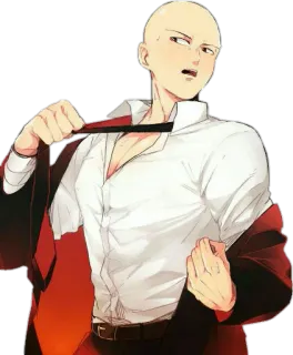 😥 Saitama One-Punch Man Аниме, Персонаж, Герой, Лысый, Сайтама, Ванпанчмен, Повседневный, Галстук whatsapp sticker