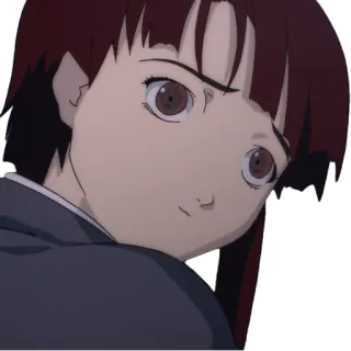 😶 Iwakura Lain Serial Experiments Lain animé, fille, cheveux bruns, série TV, Serial Experiments Lain, cyberpunk whatsapp sticker