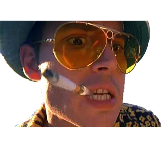 😳 Raoul Duke Fear and Loathing in Las Vegas Hunter S. Thompson, Johnny Depp, cigarette, movie, gonzo journalism, drugs, 70s whatsapp sticker