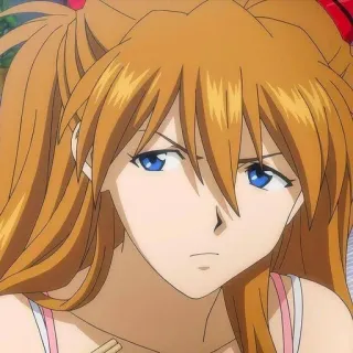 ❤️ Asuka Langley Soryu Neon Genesis Evangelion Anime, Gadis, Cemberut, Serius, Rambut Oranye telegram sticker