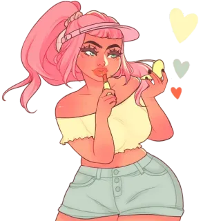 💄 donna, trucco, rossetto, bellezza, cartone animato, capelli rosa, outfit, moda, ragazza telegram sticker