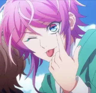 😜 Anime, Charakter, Zwinkern, Zunge, Pinke Haare telegram sticker