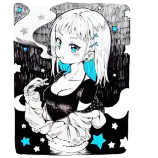 😒 アニメガール, 喫煙, タバコ, 星, かわいい, イラスト telegram sticker