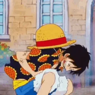 👒 Monkey D. Luffy One Piece Anime, One Piece, Luffy, Monkey D. Luffy, Kreskówka, Przytulanie, Śmieszne telegram sticker