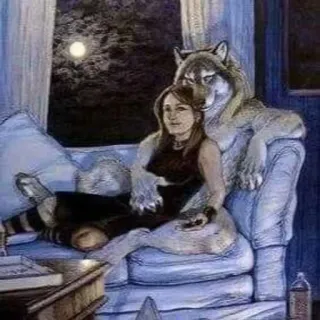 🫂 loup-garou, femme, canapé, fantaisie, romance, lune, nuit telegram sticker