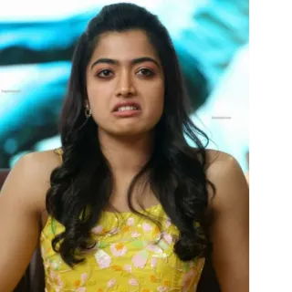 😒 mulher, retrato, Rashmika Mandanna, atriz, vestido amarelo whatsapp sticker
