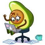 💻 авокадо, мультфильм, ноутбук, милый, фрукт, каваий telegram sticker