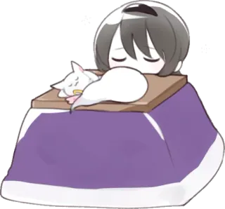 😪 dormir, anime, kawaii, kotatsu, chibi telegram sticker