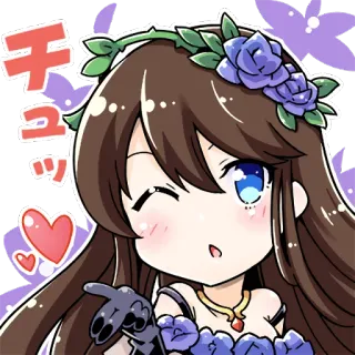😘 チュッ 애니메이션, 카와이, 귀여운, 꽃, 소녀 telegram sticker