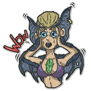 😱 WOW Cartone animato, Mostro, Ali, Fantasy, Sorpresa, Wow, Femminile whatsapp sticker