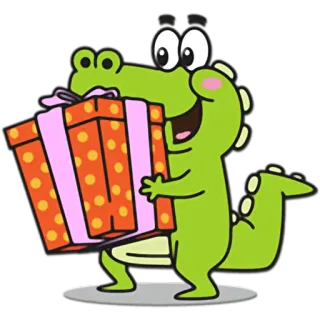 🎁 crocodile, alligator, cartoon, gift, present, happy, cute, animal telegram sticker