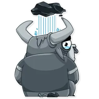 😞 Cartoon, Tier, Traurig, Regen, Wolke, Weinend, Stier, Sturm telegram sticker