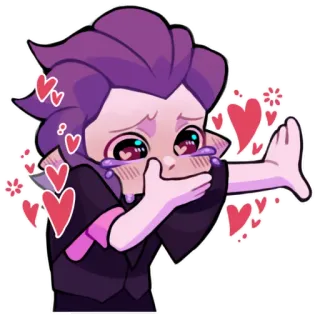 🦇 Desenho animado, Personagem, Cabelo roxo, Corações, Chorando, Emoção telegram sticker