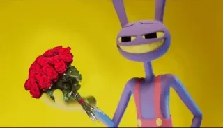😏 dibujos animados, conejo, flores, rosas rojas telegram sticker