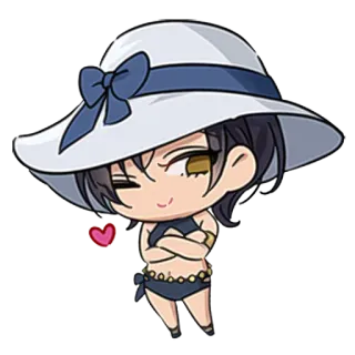 💋 Chibi, Anime, Praia, Bonito, Chapéu, Verão, Desenho animado telegram sticker