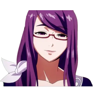 😊 Rize Kamishiro Tokyo Ghoul 애니메이션, 도쿄 구울, 카미시로 리제, 구울, 보라색 머리, 안경 telegram sticker