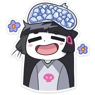 🥶 cartoon, anime, skull, ice pack, flowers, cheerful telegram sticker