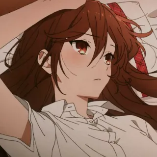 🙁 anime, chica, acostada, linda, pelo castaño, retrato telegram sticker