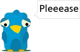 😔 Pleease pássaro, implorando, fofo, desenho animado, azul, pedido telegram sticker
