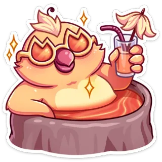 🍹 desenho animado, pássaro, relaxar, óculos de sol, coquetel, hidromassagem telegram sticker