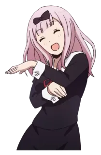 🤘 Chika Fujiwara Kaguya-sama: Love Is War Anime, Chika Fujiwara, Kaguya-sama: Love is War, Cartone animato, Capelli rosa, Fiocco, Carino, Ragazza whatsapp sticker
