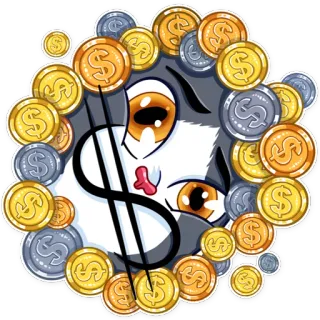 🤑 geld, dollar, münze, cartoon, augen, gesicht telegram sticker
