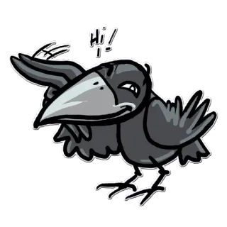 👋 Hi! птица, ворона, мультфильм, машет, приветствие telegram sticker