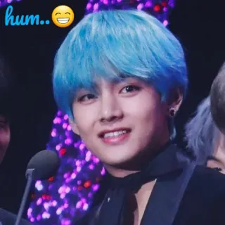😁 hum.. persona, pelo azul, k-pop, sonrisa whatsapp sticker