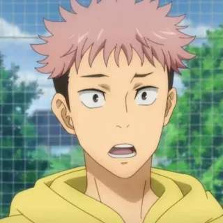 🎭 Yuji Itadori Jujutsu Kaisen Anime, Feiticeiro, Estudante, Cabelo rosa, Moletom com capuz telegram sticker
