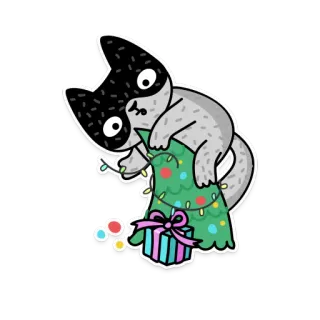 🌲 고양이, 크리스마스, 트리, 선물, 스티커, 만화, 휴일, 귀여운 telegram sticker