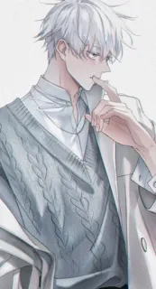 🙂 anime, male, white hair, handsome, sweater, coat whatsapp sticker