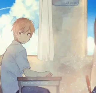 🌻 t.me/GlitteryDirection anime, boy, school, window, clouds, sitting, cute telegram sticker