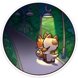 😘 animales, gatos, abrazando, dibujos animados, lindo, noche telegram sticker