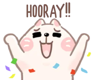 🥳 HOORAY! Feier, glücklich, Katze, hurra, Konfetti, aufgeregt, Freude whatsapp sticker
