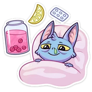 🤧 malade, rhume, grippe, chauve-souris, citron, pilules, médicament telegram sticker