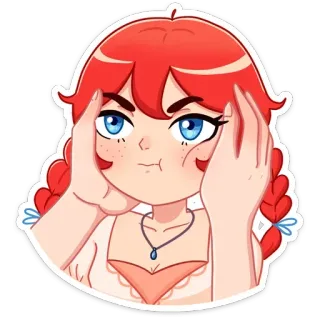 😑 การ์ตูน, ผมแดง, ผู้หญิง, หน้าบึ้ง, ถักเปีย, สติกเกอร์ whatsapp sticker