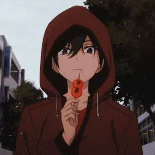 ➖ anime, boy, hoodie, snack, red, eating telegram sticker
