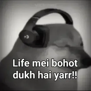 🥲 Cheems Doge Life mei bohot dukh hai yarr!! cheems, doge, sad, headphones, memes, relatable, depression, monochrome telegram sticker