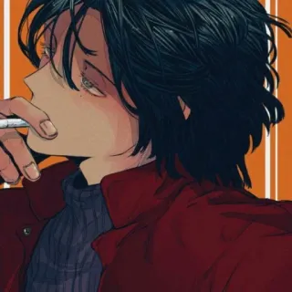 🚬 fumar, cigarrillo, hombre, anime, chaqueta roja, retrato telegram sticker