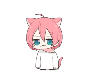 😕 Аниме, Кот, Чиби, Милый, Каваий, Розовые Волосы, Голубые Глаза telegram sticker