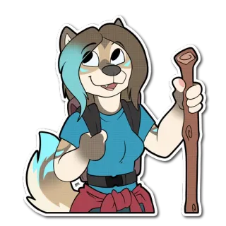 🏔 Furry, Anthro, Lobo, Caminhada, Ao ar livre, Mochilão, Aventura, Desenho animado, Personagem telegram sticker