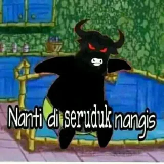 😡 Nanti di seruduk nangis Cartone animato, Animale, Toro, Arrabbiato, Testo telegram sticker