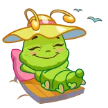 ☺️ 毛毛虫, 卡通, 快乐, 夏天, 帽子, 放松 whatsapp sticker