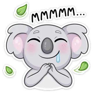 🤤 MMMMM... koala, niedlich, fröhlich, essen, blätter, tier, cartoon whatsapp sticker