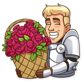 💐 armadura, cavaleiro, flores, buquê, desenho animado, alegre, cesta telegram sticker