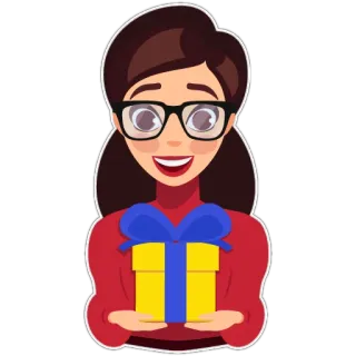 🎁 kobieta, prezent, kreskówka, ilustracja, święto, okulary, prezent whatsapp sticker