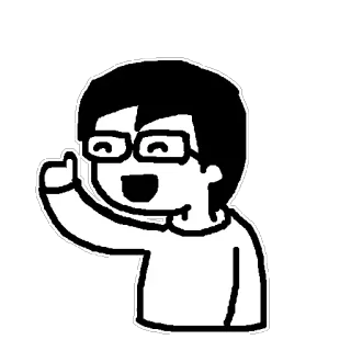 ☝ Cartoon, Sticker, Mann, Brille, Daumen hoch, Schwarzweiß whatsapp sticker