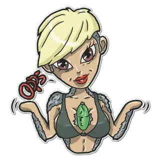 🙄 Oops donna, cartone animato, personaggio, illustrazione, cetriolo, capelli biondi whatsapp sticker