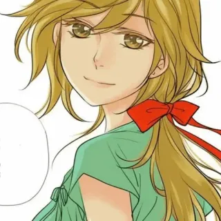 🍘 アニメ 女の子, 金髪, 赤いリボン, 緑のシャツ, 漫画, 女性, マンガ telegram sticker